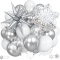 White Silver Snowflake Christmas Balloons, 18 Inch White Snowflake Foil Balloon by Togvu