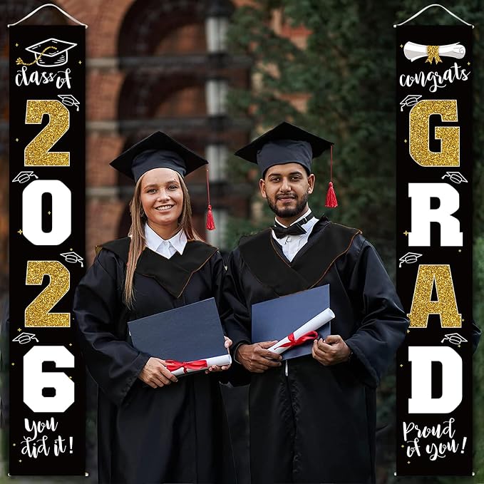 Graduation Decorations 2026 Banner Porch Sign Black Gold - Image 2