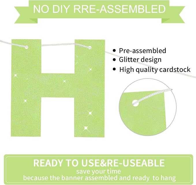 BEISHIDA Pre-Strung Light Green Happy Birthday Banner Party Sign Decoration | - Image 3