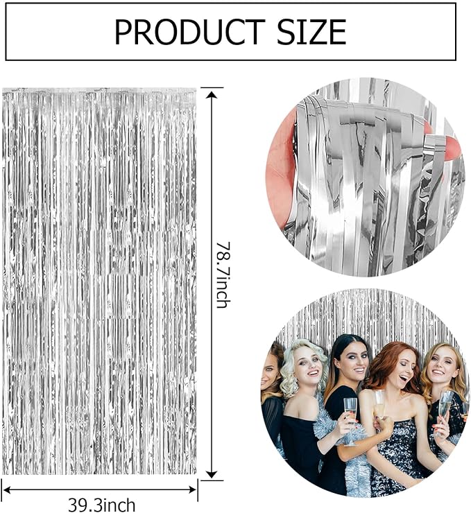 10 Pack Silver Backdrop Curtain Party Decorations Foil Fringe Backdrop Silver - Image 7
