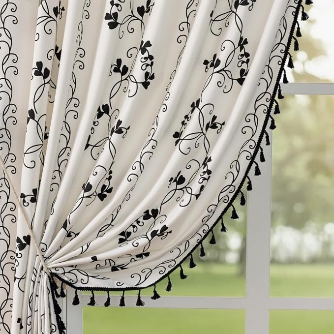 F-CHU Black Floral Curtains for Bohemian 90 Inch Length French Country Floral by F-CHU