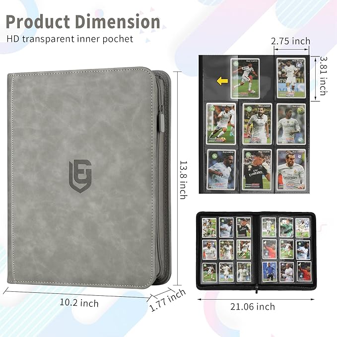 9 Pocket Card Binder,540 Pocket Trading Card Binders,Loading Pocket Collectible Card Album for MTG, TCG, Sport Card, Game Cards Grey