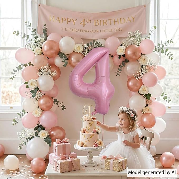 Pearlescent Pink Number 4 Balloon 40 Inch, Shiny Foil - Image 2