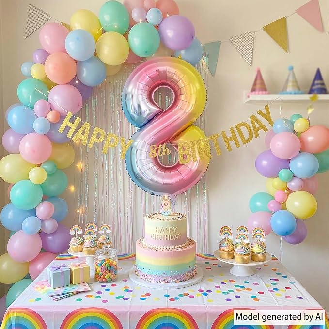 Rainbow Ombre Number 8 Balloon 40 Inch Pastel Foil Decor - Image 7