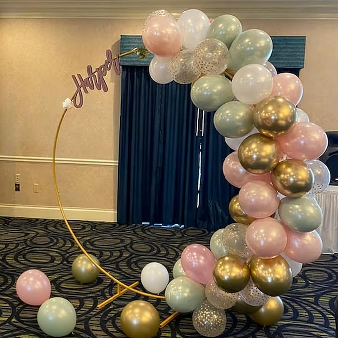 Pink and Green Balloons, 12 Inch Sage Green Pearl Pink and White Gold Confetti - Image 4