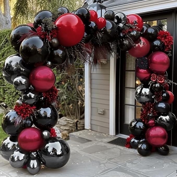 Black Red Balloons Thick Double Stuffed Black Burgundy Balloon Garland Arch Kit - Image 6