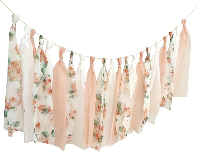 Blush Chiffon Tassel Garland Floral Hanging Banner by Mybbshower