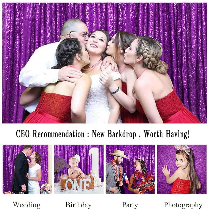ShinyBeauty 5x7FT Purple Sequin Backdrop Curtain | Photo Booth Background - Image 6