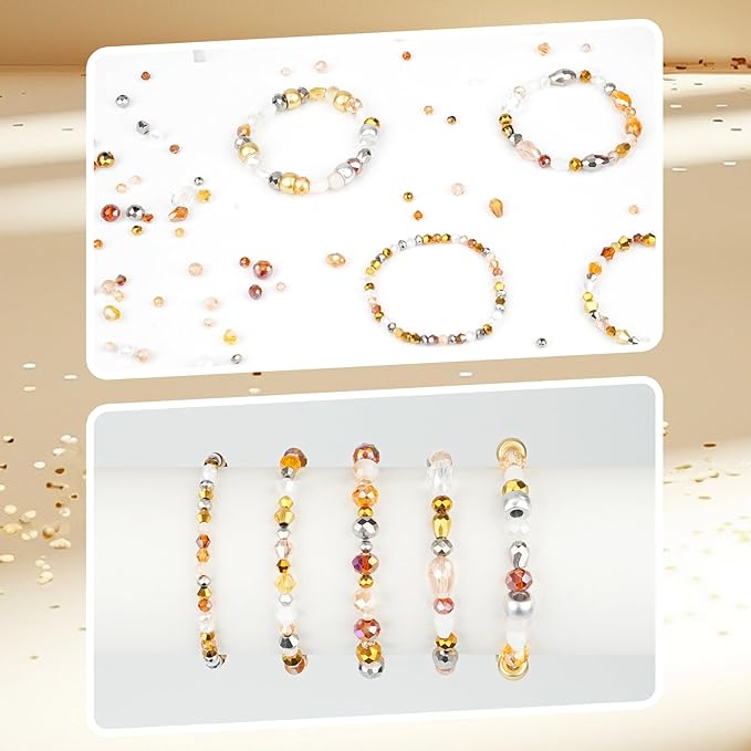 Glass Beads for Jewelry Making -800PCS Brown Crystal Beads for Bracelet Making Kit, Assorted Round Rondelle Gemstone Beads for DIY Crafts,Friendship Bracelets（Brown）
