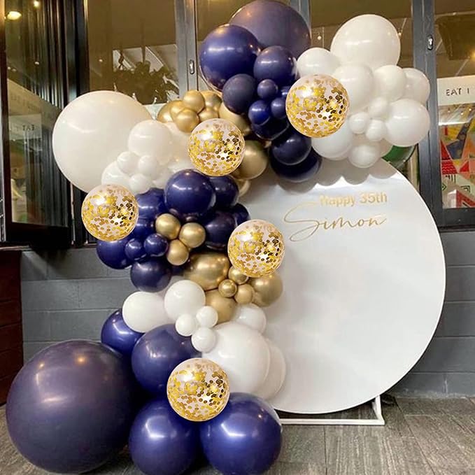 Navy Blue Gold Balloons Garland Kit, Party Decor | Dark Blue Gold White - Image 4