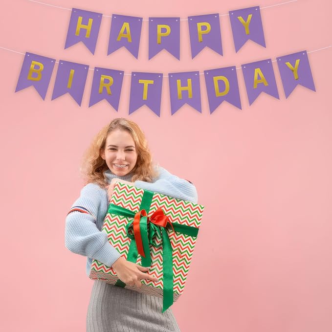 ZHENGYE Happy Birthday Banner Purple Birthday Decoration Sign Birthday Party - Image 3
