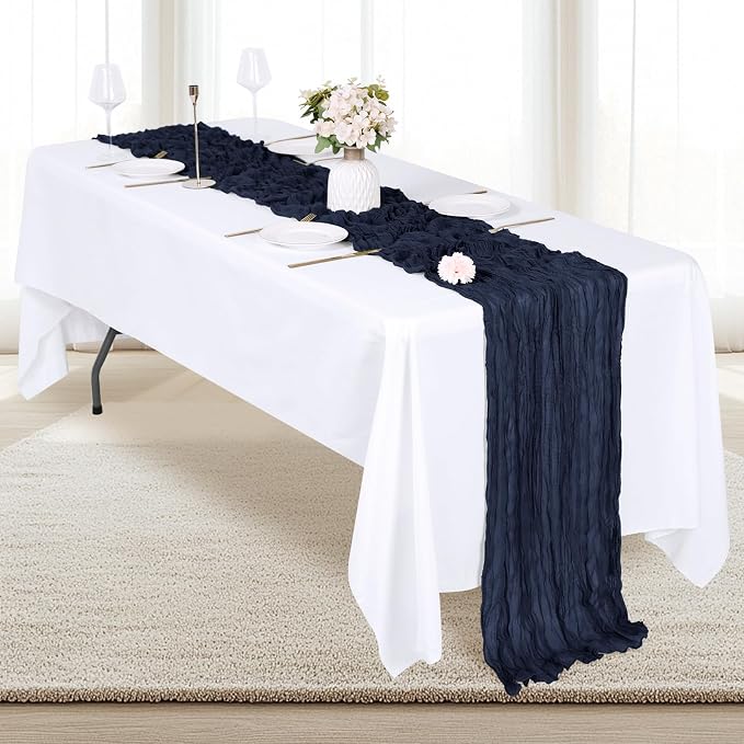 12 Pack Navy Blue Cheesecloth Table Runner 17x108 Inch Semi Sheer Boho Gauze - Image 4