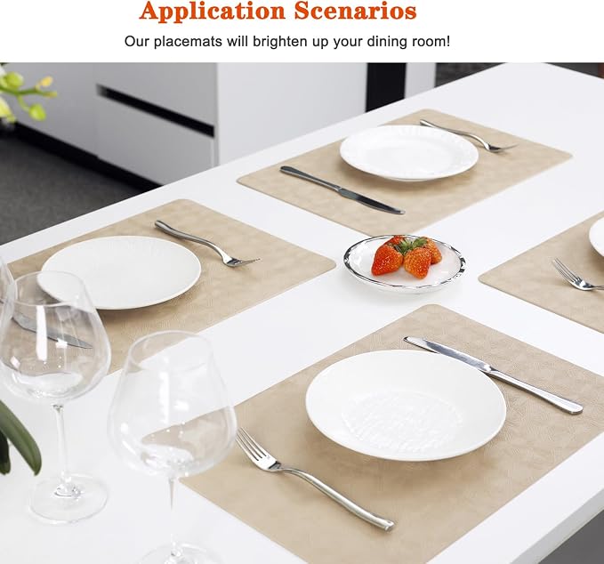 Vinyl Beige Placemats Set of 12 Wipeable Waterproof Table Mats | Heat Resistant - Image 3