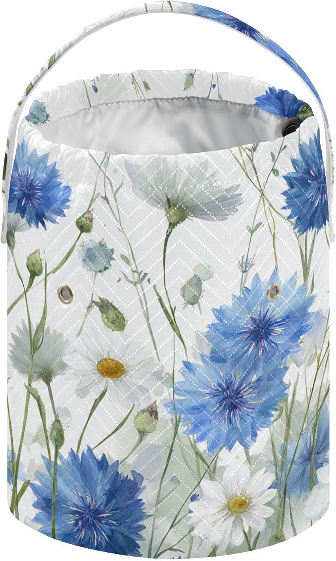 White Blue Cornflowers Daisy Flower Watercolor Yarn Bag Small Crochet Bag - Image 2