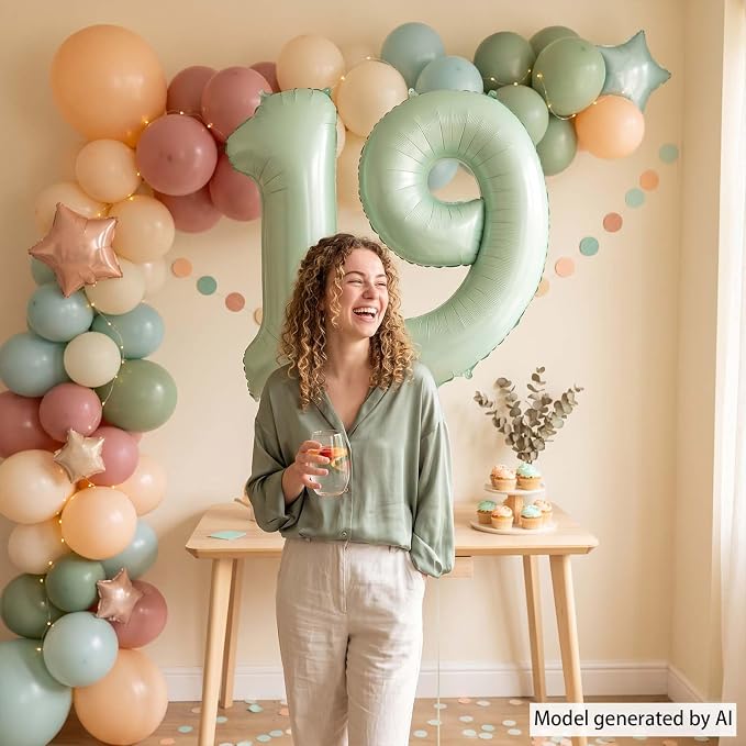 Olive Green Number 19 Balloon 40 Inch, Backdrop - Image 2