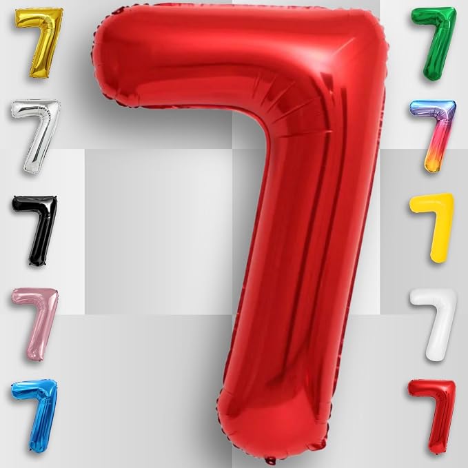 Red Number Balloon 7 Mylar Foil Balloons 16 inch - Image 6