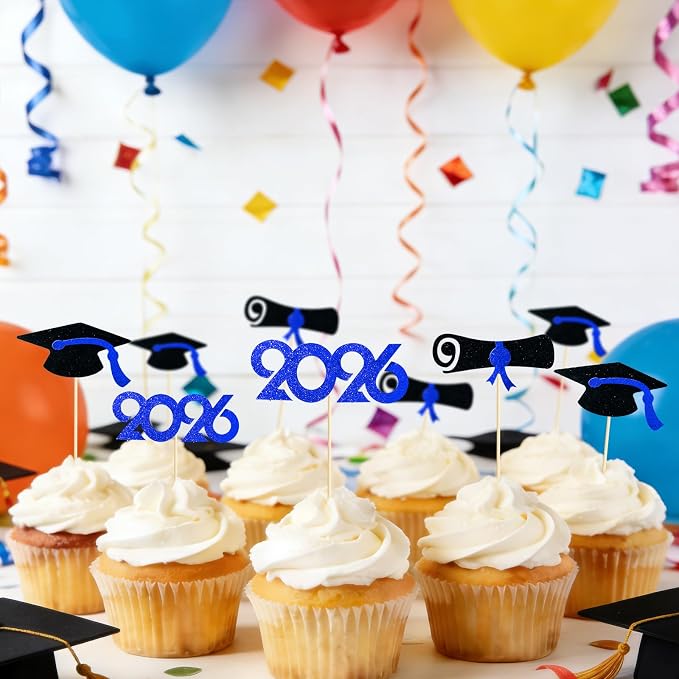 Pre-Assembled Graduation Cupcake Toppers 48 PCS, Class of 2026 Mini Cake - Image 8