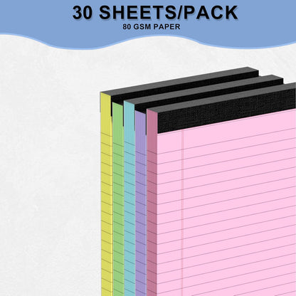 10pcs Small Note Pads, Color Notepads 5x8 College Ruled Notebook, Writing Pads 5 x 8, Legal Pads, Memo Pad Paper Perforate Narrow Ruled Notebooks for Work, School, Office,30 Sheets/Pack