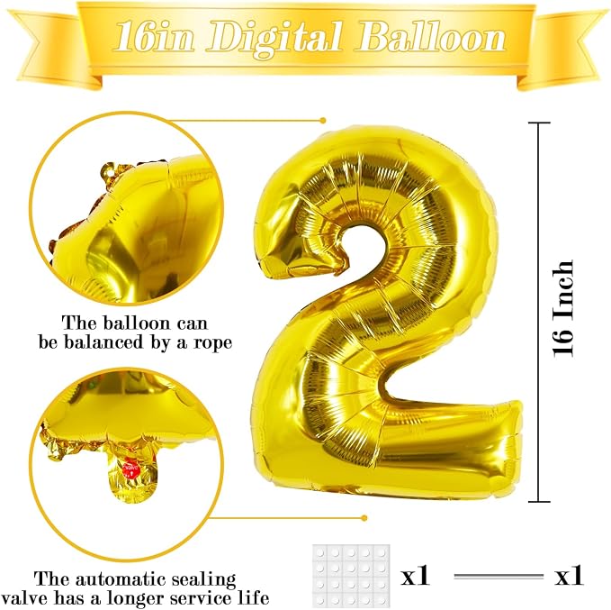 TONIFUL Number Balloon 16 Inch 10 Pcs Fat Gold 0-9 Birthday Number Balloons | - Image 2