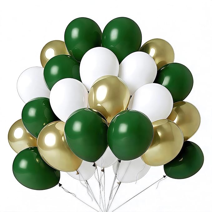 White Gold Green Balloons 100Pack 12 Inch Set Latex Party Decorations | White by LYNSP