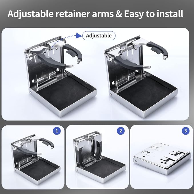 Stainless Steel Adjustable Folding Cup Drink Holders Marine/Boat/Caravan/car) - Image 3