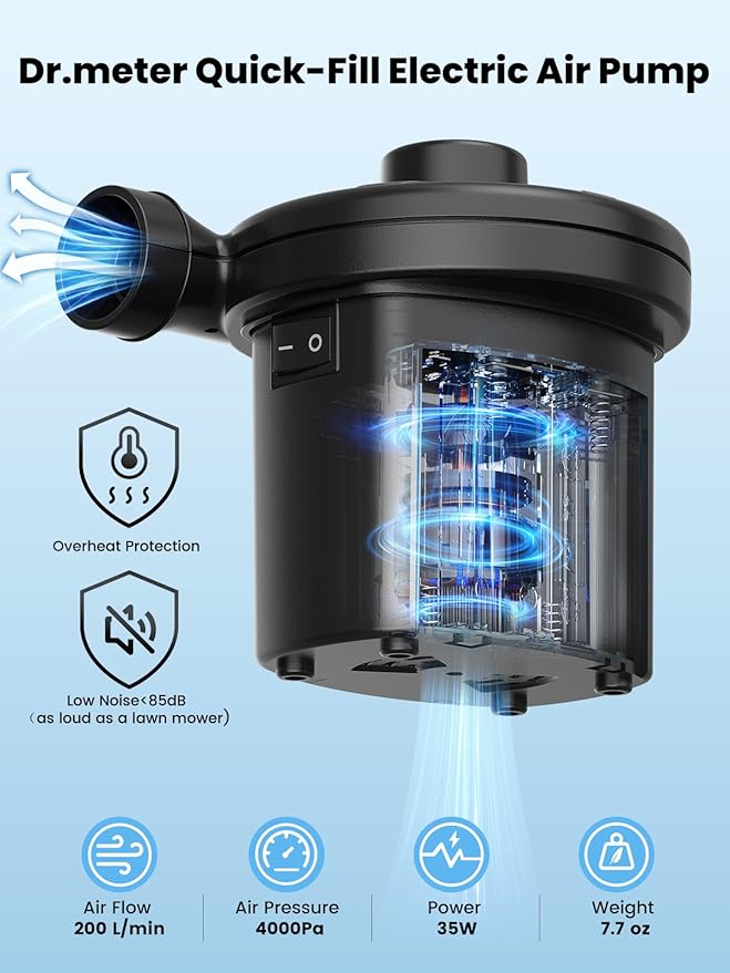 Dr.meter 3 Ways Powered Air Mattress Pump Electric Air Pump - Image 2
