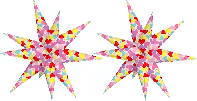 2Pcs Heart Explosion Pointed Star Foil Balloons/Love Birthday Balloons by baoonworlld