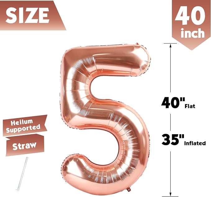 40 In Rose Gold Number 5 Balloon, 5th Birthday Party Decorations - Image 5