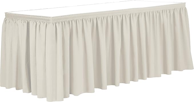 Ultimate Textile Pleat Polyester Fabric Table Skirt - Machine Washable Flame Resistant with Clips for Events, Weddings & Trade Shows, Cut & Sewn in Paterson, NJ - Ivory, 17' Shirred Pleat