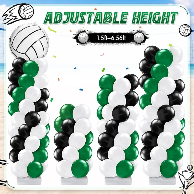 Kasyat 2 Sets Volleyball Balloon Column Stand Kit Green Black White Volleyball - Image 5