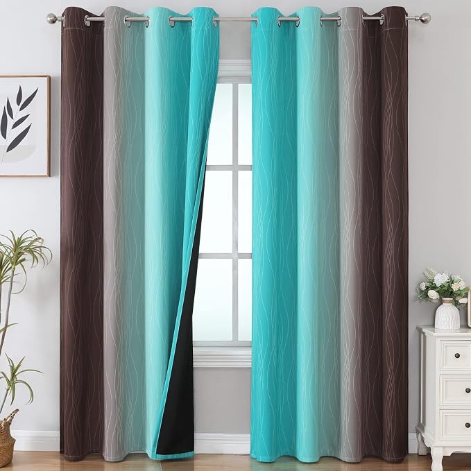 Teal and Brown Blackout Curtains by ESTELARTEXTILER