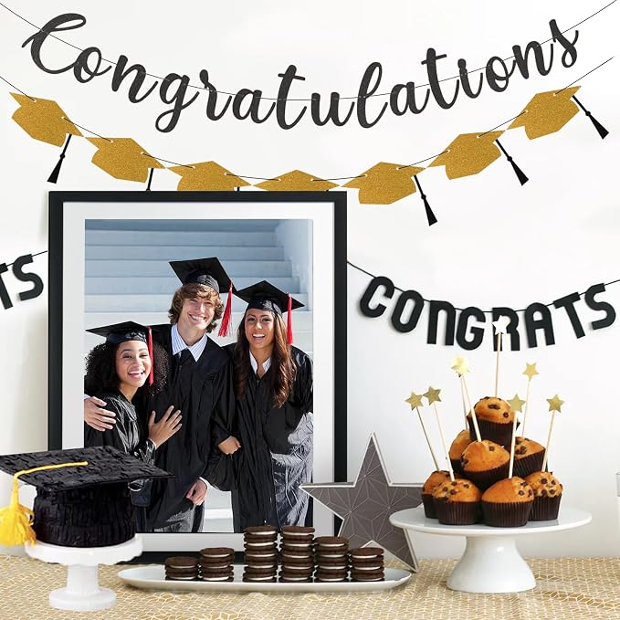 Class of 2026 Graduation Decorations Pre-Strung Glitter Congratulations Banner - Image 6