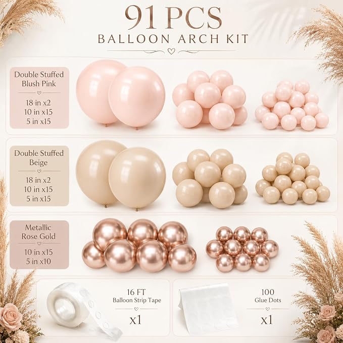 Boho Balloon Arch Double Stuffed Blush Nude Rose Gold Boho Balloon Garland Kit - Image 3