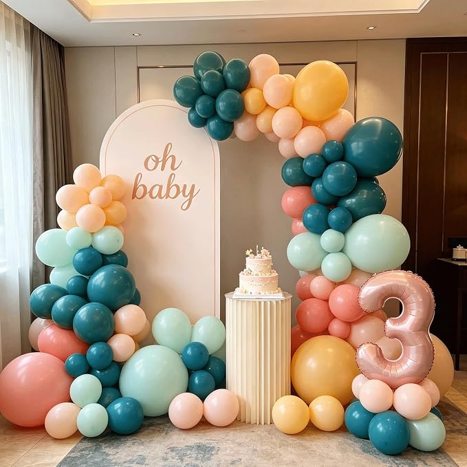 Boho Rainbow Retro Colorful Balloon Arch Kit, Party Decor | Teal Blue, - Image 5