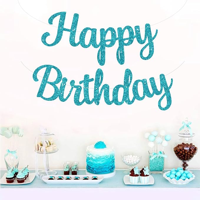 BEISHIDA Glitter Lake Blue Happy Birthday Banner Party Decoration NO DIY | - Image 5