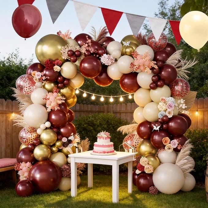 Burgundy Balloon Garland Arch Kit, Maroon Metallic Gold Nude Balloons - Image 5