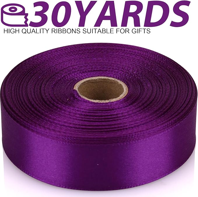 7/8 Inch 30 Yards Purple Satin Craft Ribbon-Single Face Polyester Ribbon - Image 2