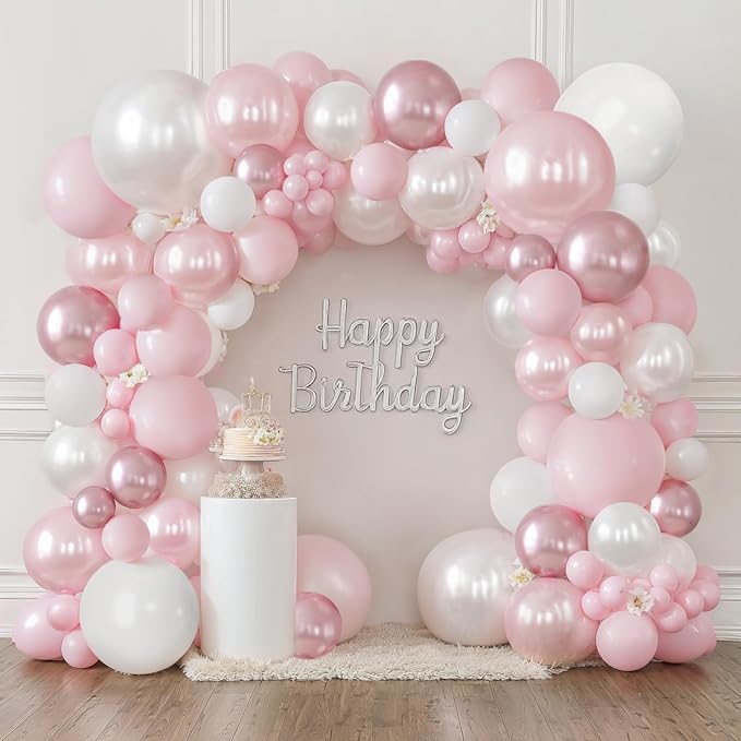 Pearl Pink White Balloons Arch Kit Double Stuffed, Party Decor. | Pastel/Light by Bloces