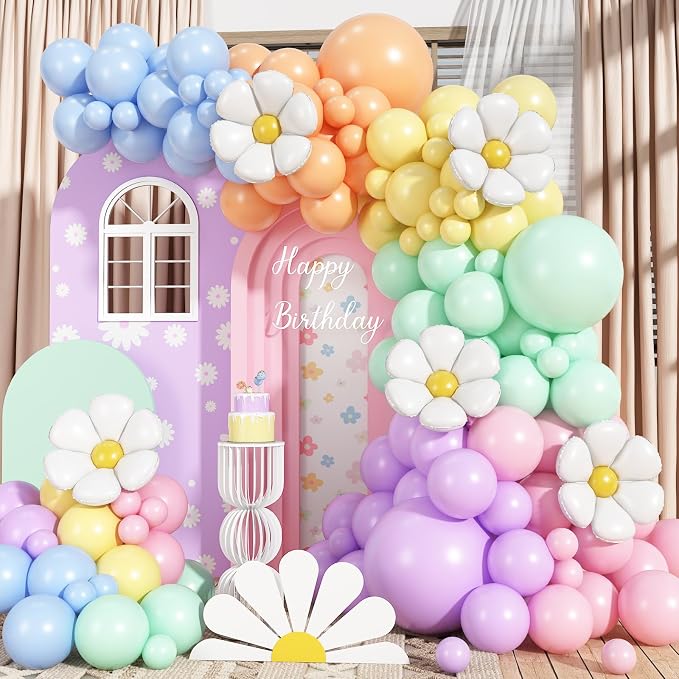 Daisy Balloon Garland Arch Kit 158Pcs, Pastel Rainbow Daisy Balloon Arch Kit by YYDTMHT