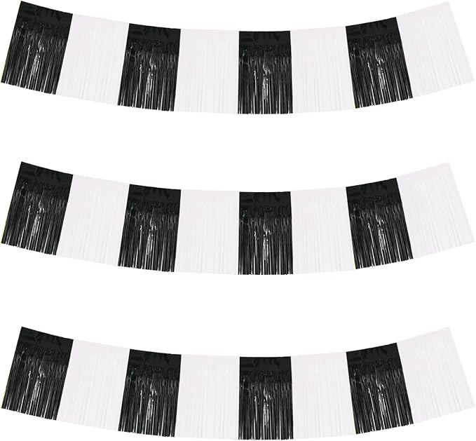 BEISHIDA Black White Fringe Garland Banner 30ft Wall Tinsel Foil Streamers | by Beishida