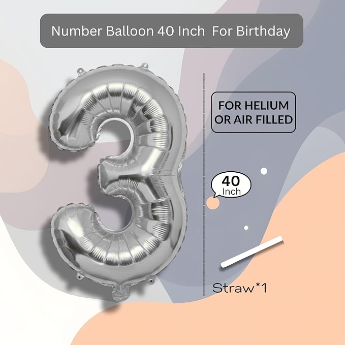 Blue Number Balloon 3 Mylar Foil Balloons 40 inch - Image 8