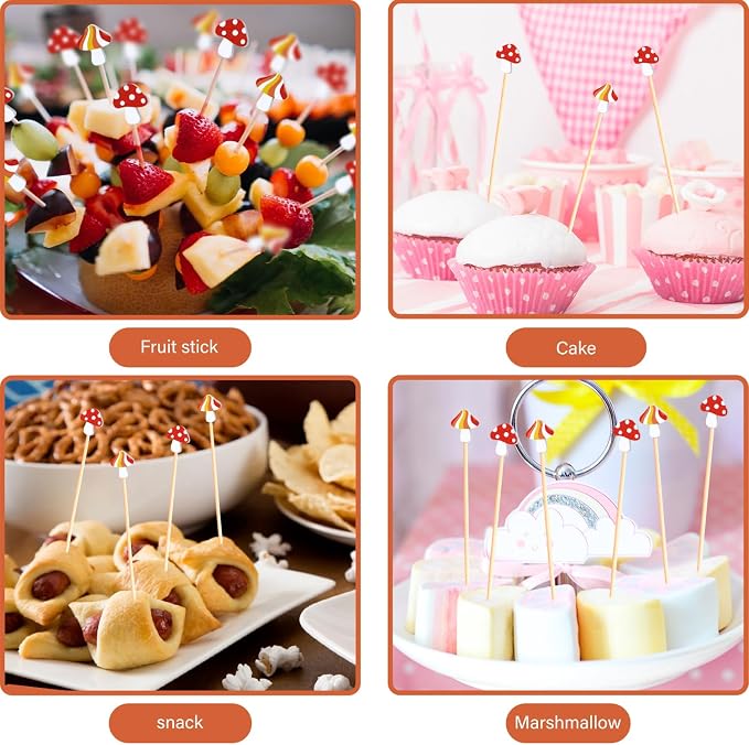 100Pcs Mushroom Cocktail Picks Fairy Enchanted Forest Decorations Toothpicks - Image 7