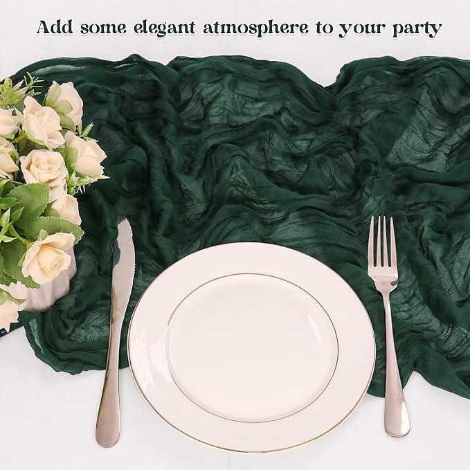 10 Pack Dark Green Cheesecloth Table Runner 6FT Boho Gauze Fabric Table Runner - Image 5