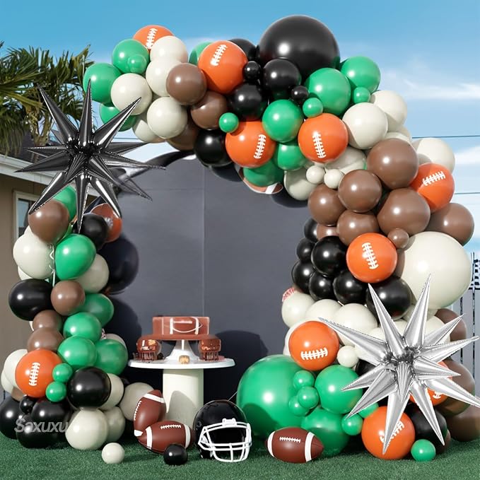 Football Balloon Arch Kit, Football Print Balloon Dark Green Brown White - Image 7
