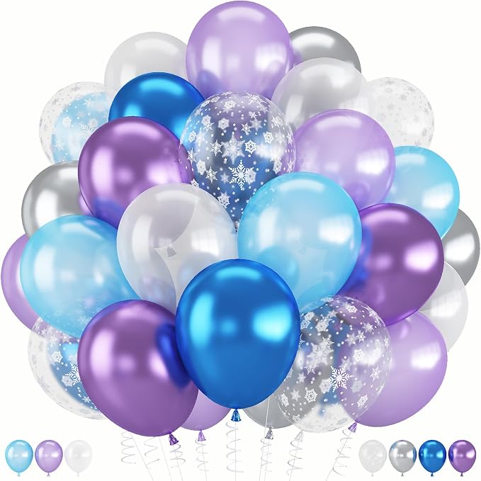 Winter Snowflake Balloons, 60 Packs 12 Inch Metallic Purple Blue White Silver by Togvu