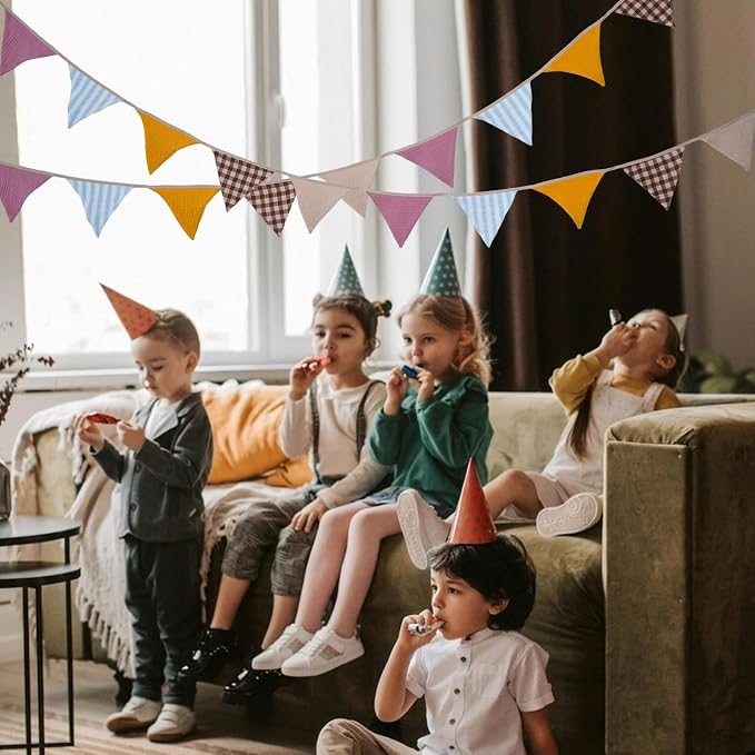 2Pcs Triangle Bunting Flag No-DIY Cotton Fabric Garland Reusable Party Banner - Image 6
