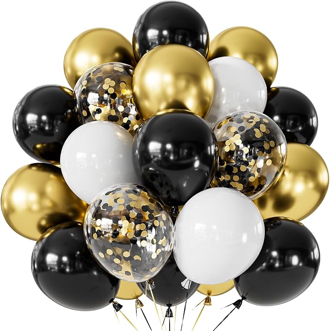 Black and Gold Balloons, Graduation, Retirement, Anniversary, New Year by Haolongfa