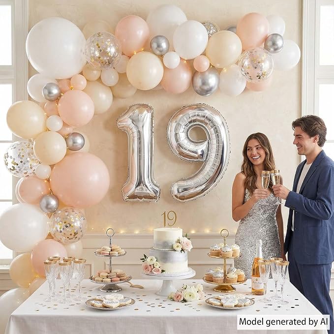 Silver Number 19 Balloon 40 Inch, Sleek Foil - Image 6