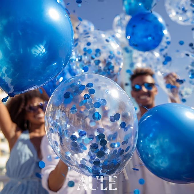 AULE 42Pcs Metallic 12 Inch Blue Confetti Balloons Set | Blue Party Balloons - Image 2