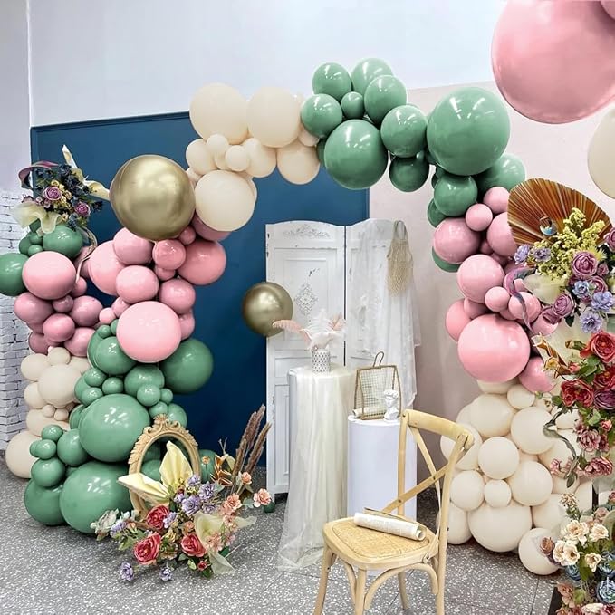 Sage Green Pink White Gold Balloons Garland Arch Kit - Image 4